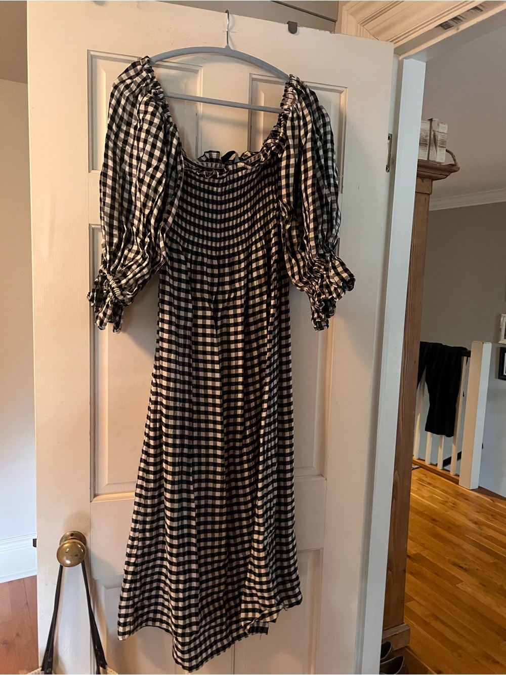 Sleeper Black & White Gingham Off-Shoulder Midi Dress